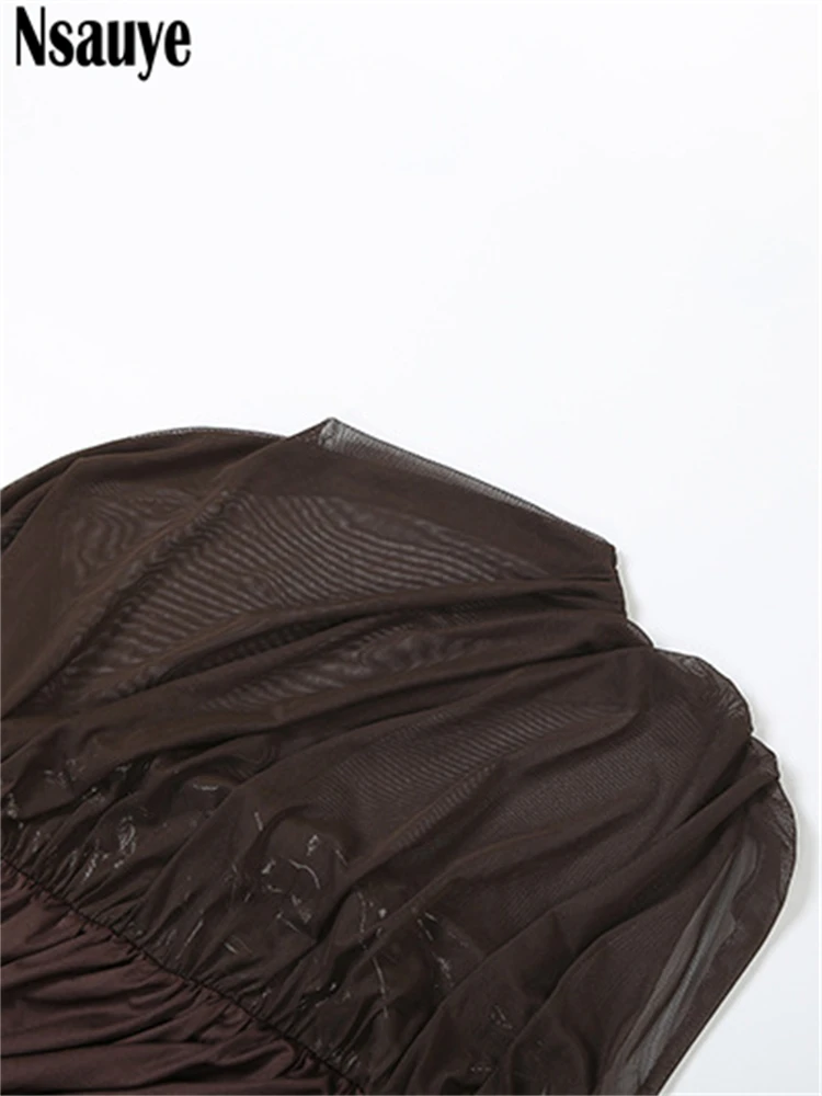 Nsauye Sexy Women Evening Party Elegant Bodycon Birthday Club Dress Outfit Mesh See Through Pullover Maxi Long Sleeve Dress 2025