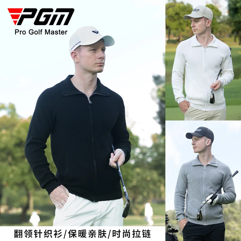 Men's Golf Wear Sweater with Zipper Casual Sportswear Autumn Winter Knitwear Coat Warm Clothes White Gray Black New