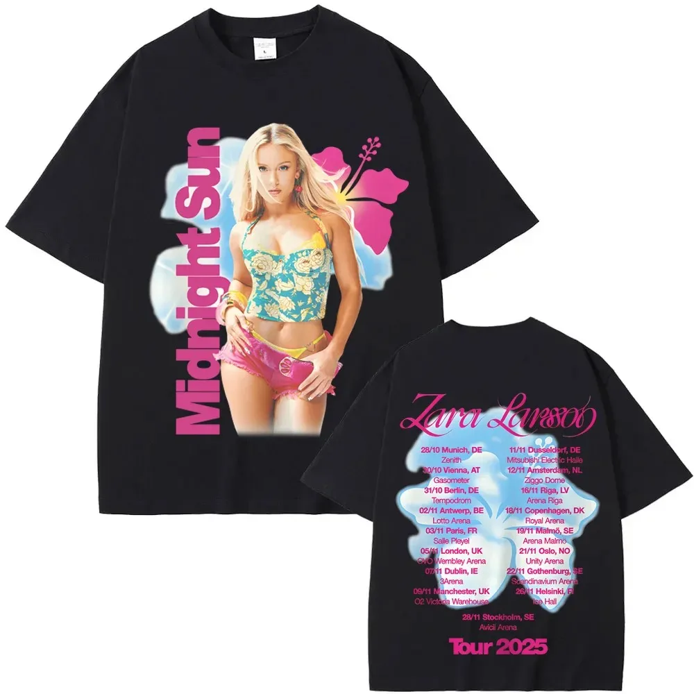 Camiseta conmemorativa de la gira Midnight Sun 2026 de la cantante Zara Larsson, cómoda camiseta con estampado de dibujos animados de alta calidad