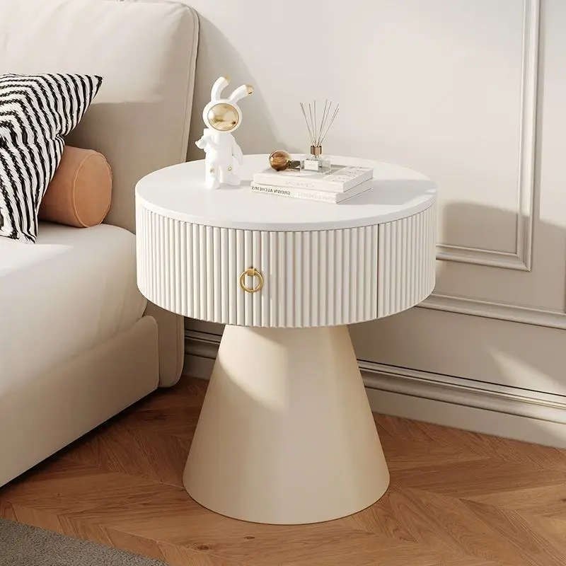 Side Coffee Table Cream Modern Rock Slab Living Room Bedside Table Drawer Creative Sofa Side Table