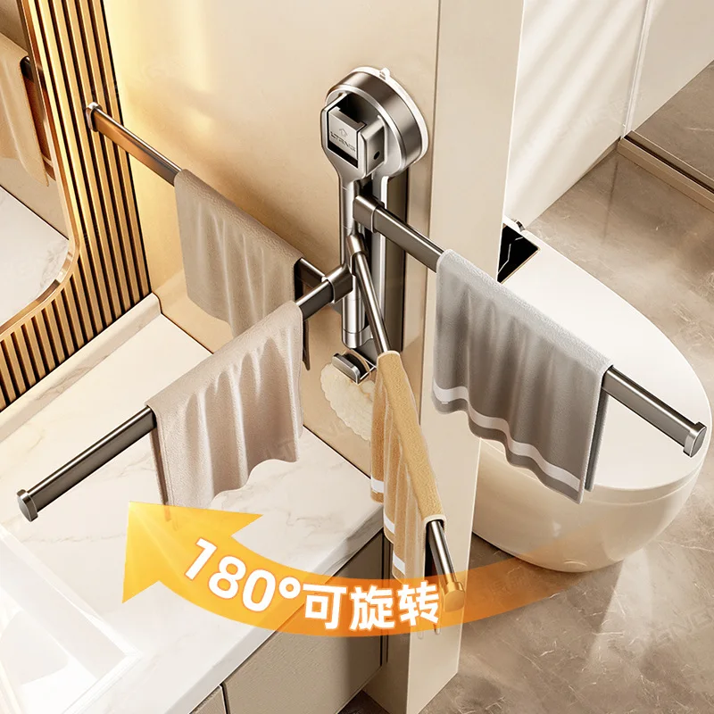 رف مناشف دوار بكوب شفط، رف مناشف حمام متعدد الأقطاب مثبت على الحائط غير مثقوب، رف تخزين