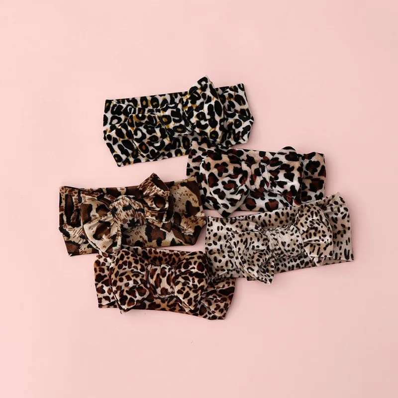 Spring Autumn New Children's Hair Accessories Leopard Fabric Printed Baby Headband Velvet Bow Baby Headband  Baby Girl