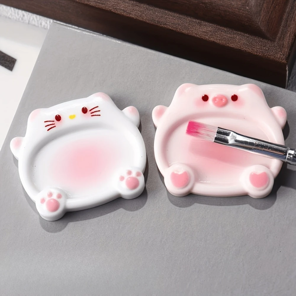 2pcs Cartoon Pig Color Palette Nail Art Mixing Color Drawing Pallet Gel Polish Nail Painting Board Color Palette Manicure Tools