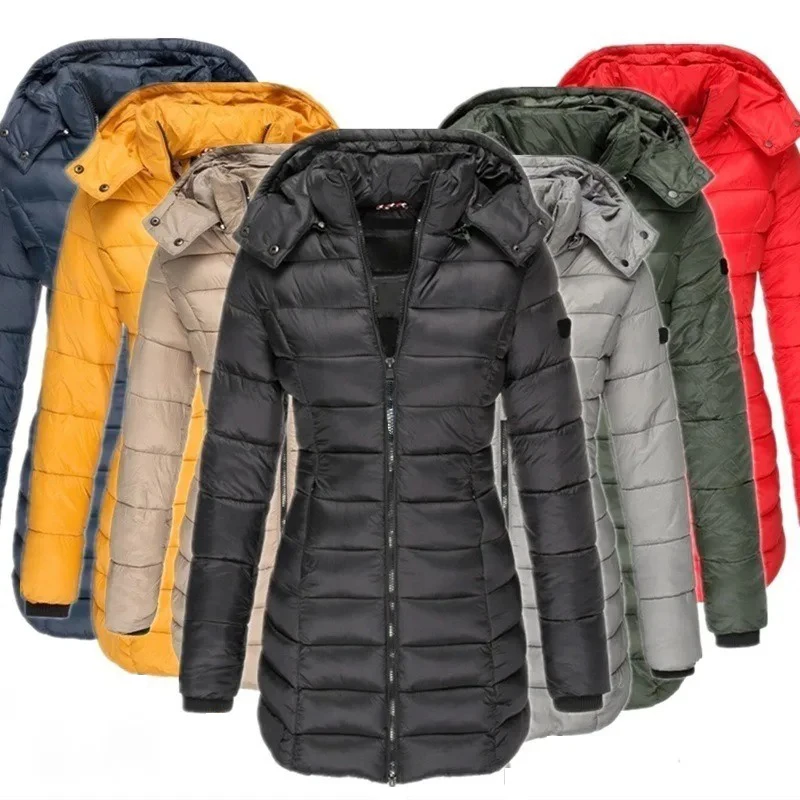 

Winter New Thicken Warm Women Parkas Zippers Coats Long Sleeve Padded Puff Jacket Mid-Length Slim Female Hoodie Parkas