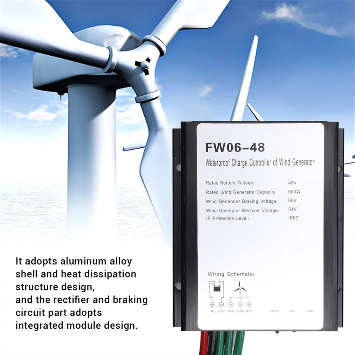 A59E MPPT Wind Turbine Charge Controller 48V Led IP67 Waterproof Automatic Controller for 0 to 600w Wind Turbine Generator