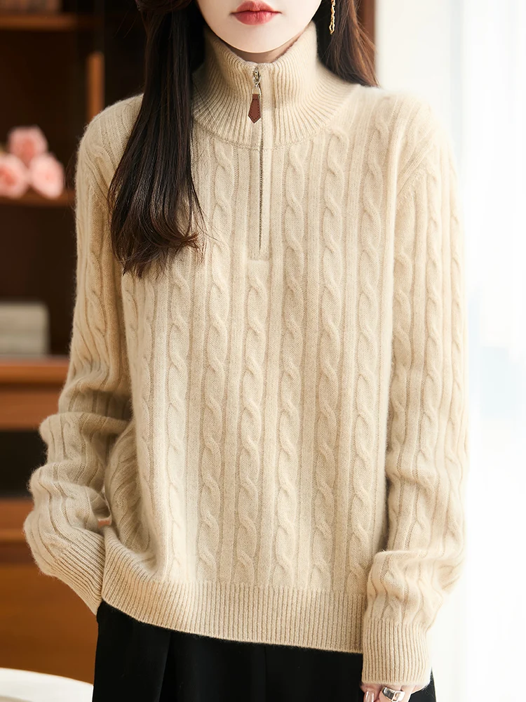 2025年ブラウス高品質レディース冬セーター100％メリノウールニットウェア新作タートルネックプルオーバーレディース長袖トップス
