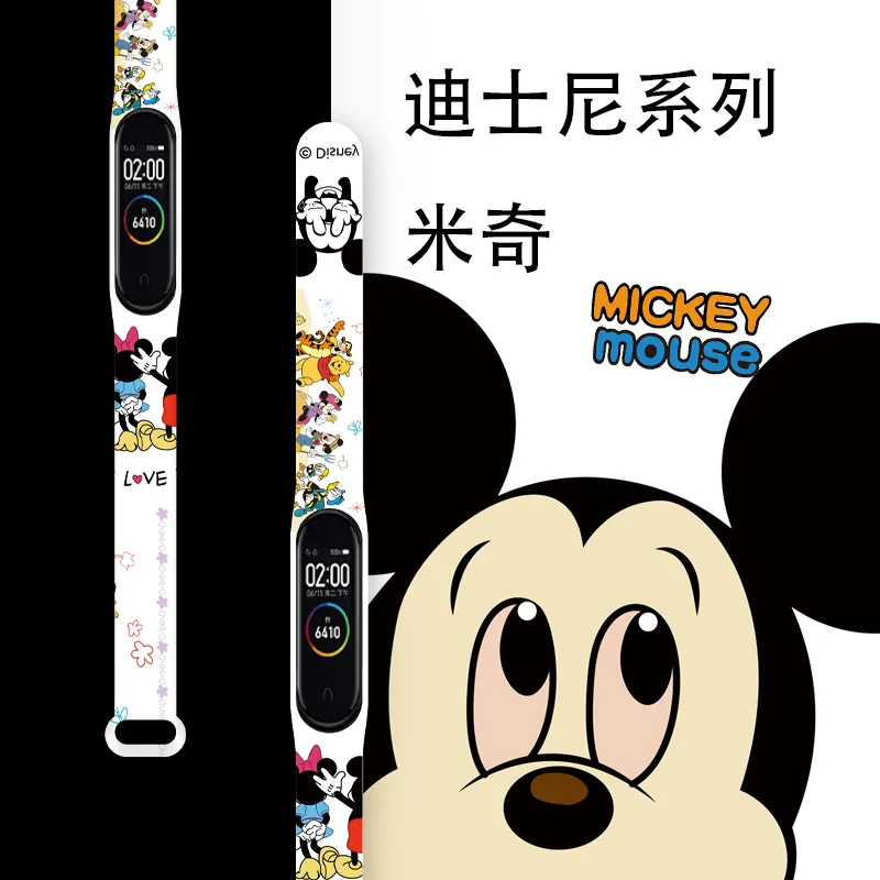 Strap For Mi Band 4 3 5 6 7 watch band Mickey Minnie graffiti  Silicone bracelet replacement For Mi band 4 5 Wristband