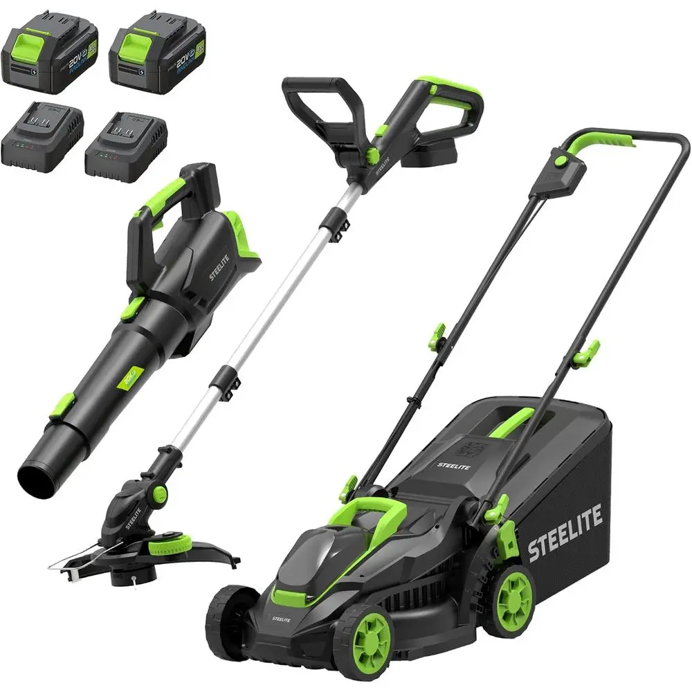 

21V Multi-Tool Kit: 3-in-1 Lawn Mower, Trimmer, and Blower with 2x 4.0Ah Batteries for Small Yards