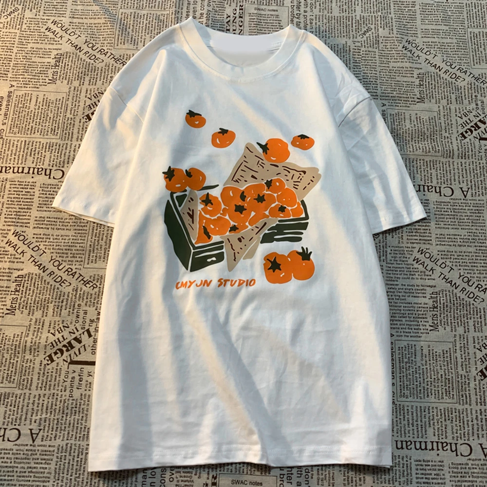 

Original Box Of Orange American Retro Fun Print Men Women Tees Loose And Versatile BF Pure Cotton Couple Short Sleeve T-shirt