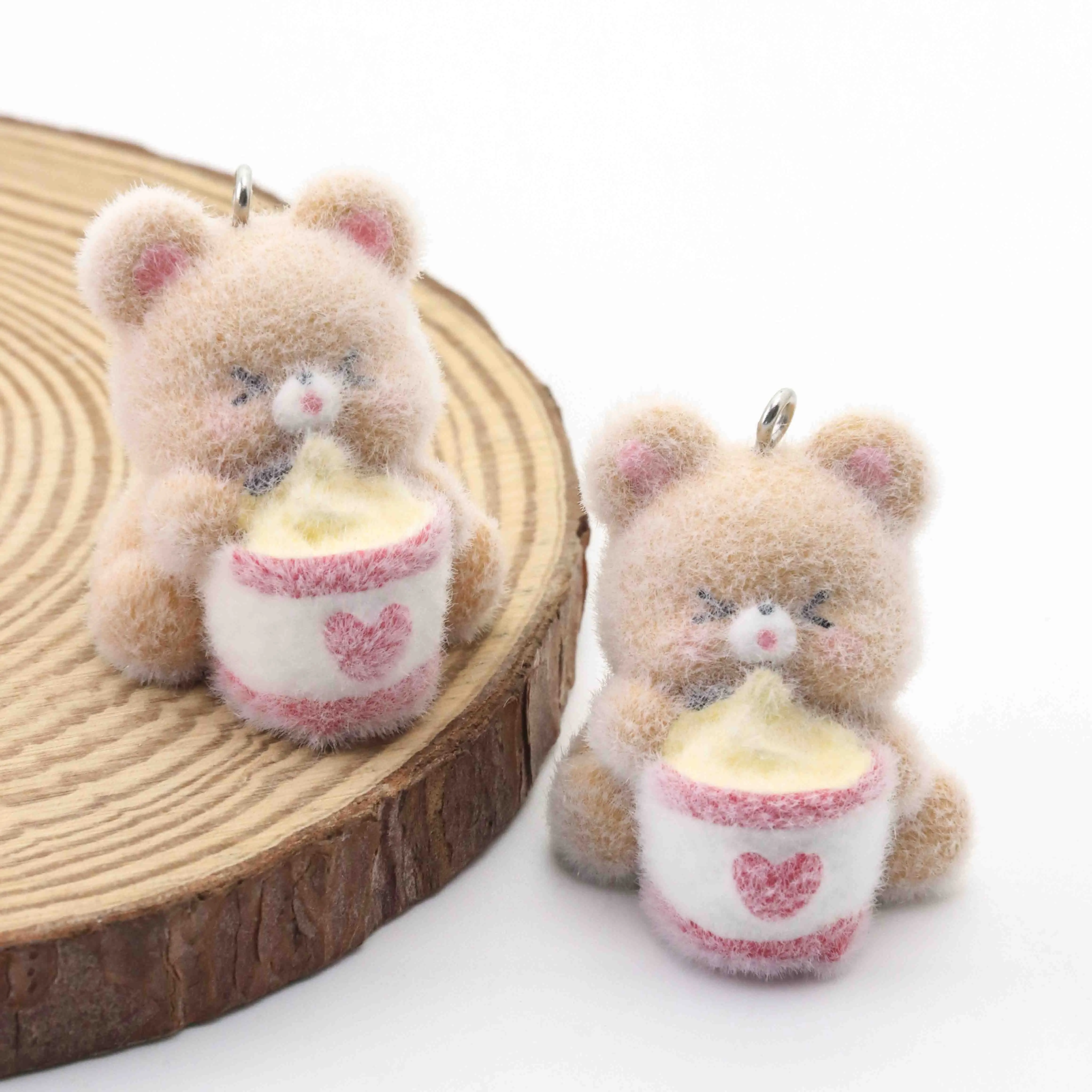 

WZNB 2pcs Resin Flocking Three-dimensional Ramen Bear Charm Diy Key Chain For Bag Bracelet Car Pendant Ornaments Accessories