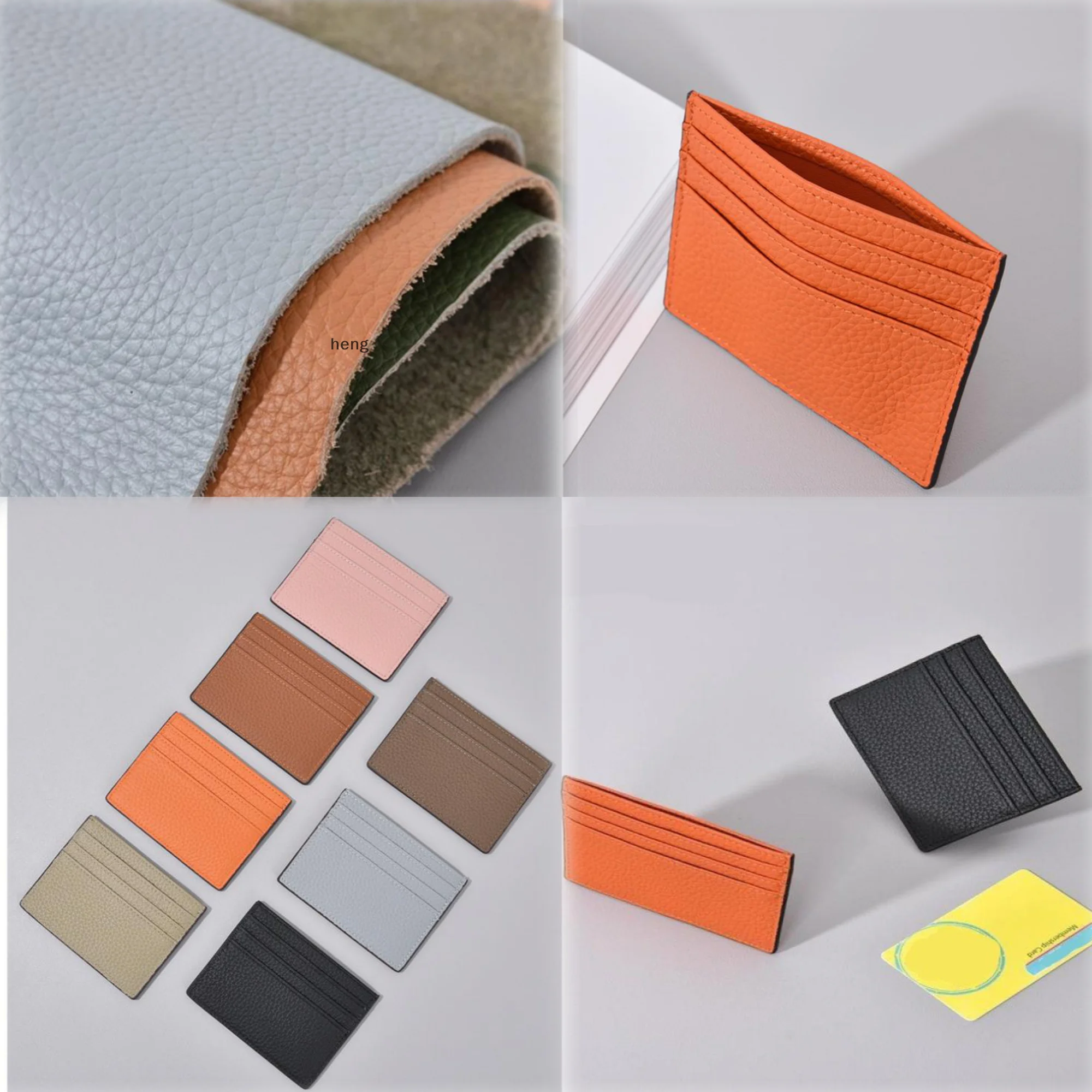 محفظة بطاقات عمل رفيعة من الجلد الطبيعي الفاخر؛ حافظة بطاقات من قطعة واحدة من جلد البقر عالي الجودة بتصميم بسيط