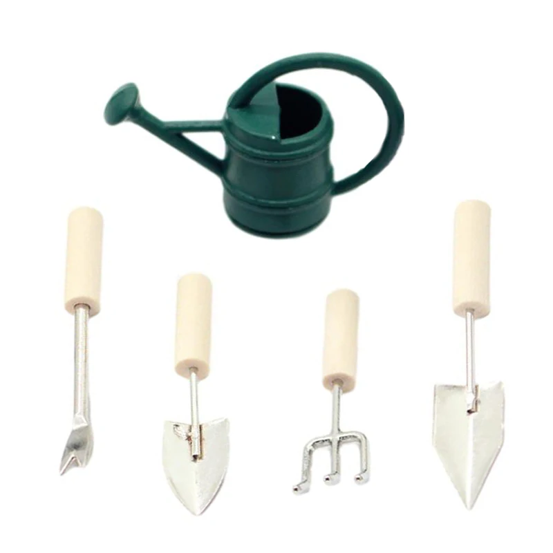 1:12 Poppenhuis Miniatuur Tuingereedschap Gieter Boerderij Gereedschap Tuinier Set Ketel Shovel Vork Buiten Binnenplaats Model Decor Speelgoed