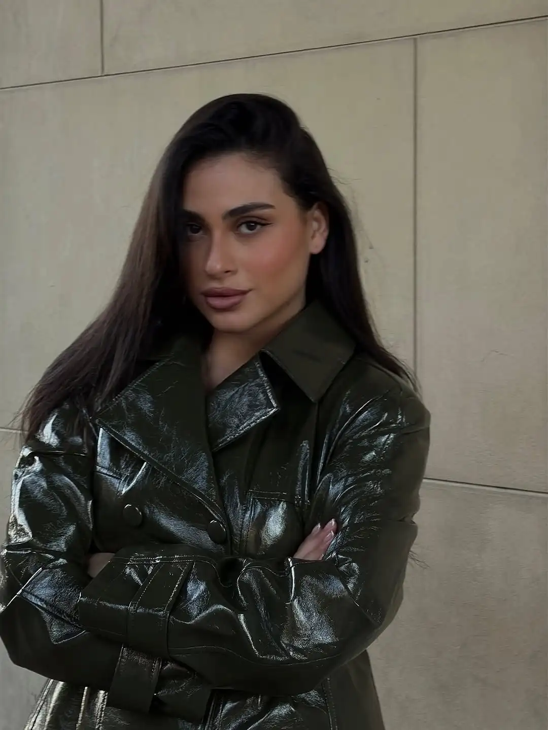 Dark Brown Patent Leather Skirt Double Breasted Leather Jacket +mini Skirt Matching Retro Street Style Matching Women's Clothing