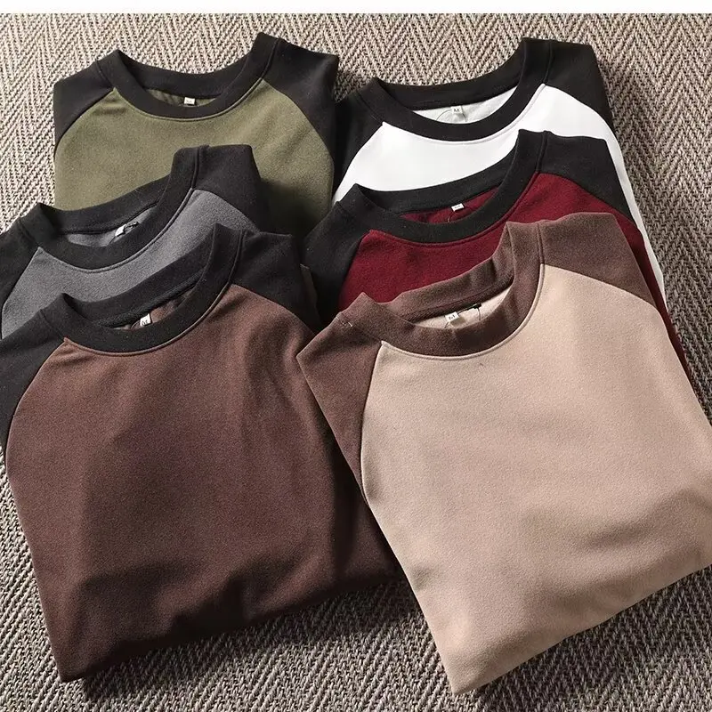 Winter Men's Fashionable Thermal Underwear Color Blocked Long Sleeved T-shirt Men's Bottom Layer Shirt Inner Layer Autumn Top