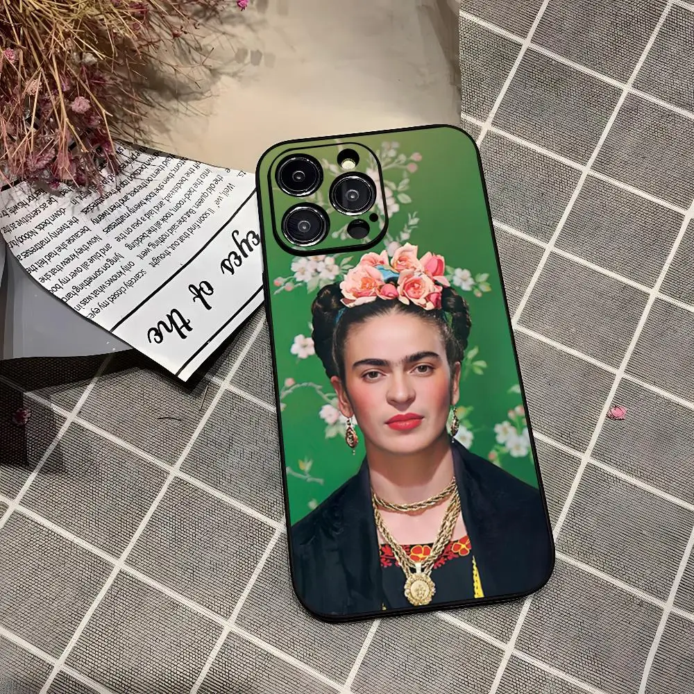 F-Frida-Kahlos Paintings Phone Case for iphone 16 15 Pro 14 13 Mini 11 12 Max Xr X Xs 7 8 Plus Black soft shell Cover