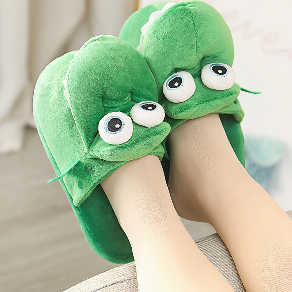 1 زوج الرقص شبشب شتوي النساء المنزل ارتداء الدافئة نونسليب دائم أحذية الملاعب المغطاة الأخضر الكرتون جميل #1