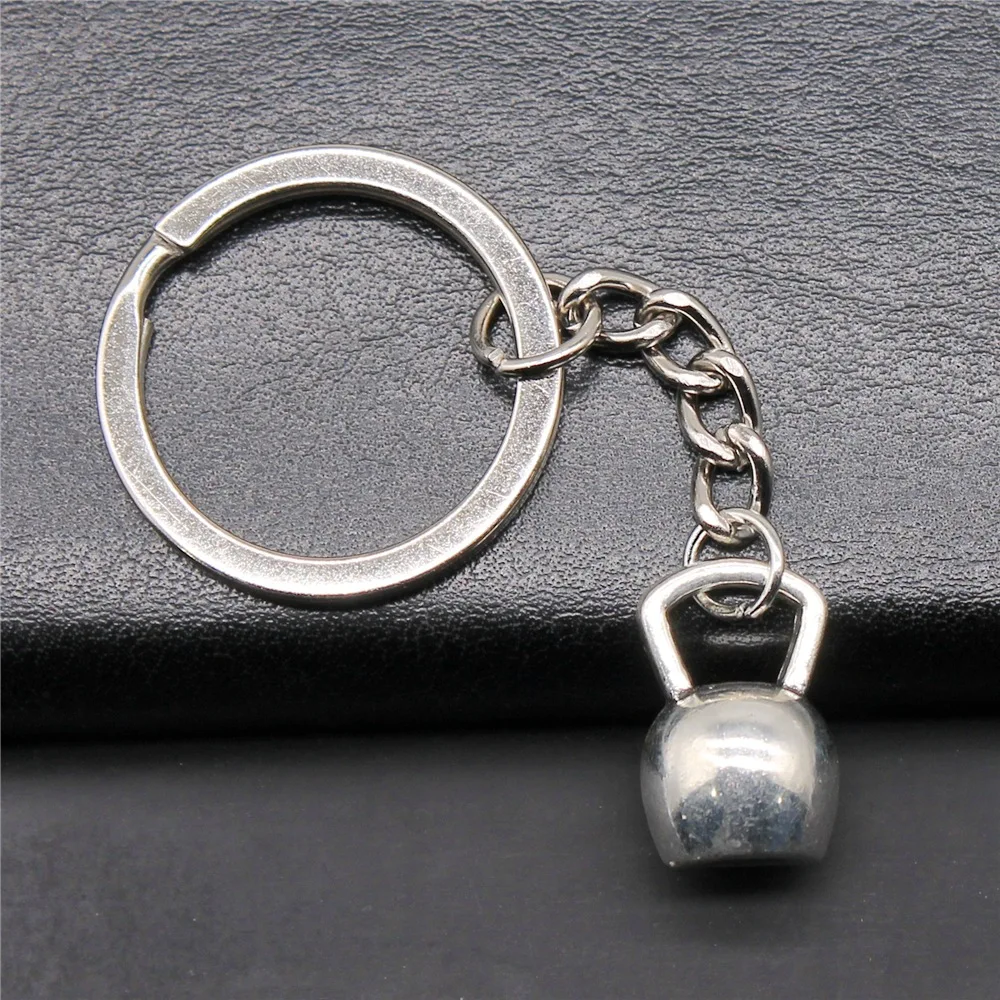 DIY Metal Keychain Holder Antique Silver Color 18x11x11mm Kettle Bell Pendant Keyring Souvenirs Gift