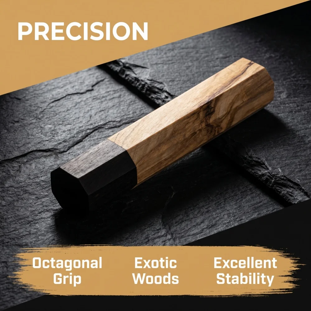 Ebony Olive Wood Composite Material Mod Pre-shaped Octagonal Wooden Knife Handle for Japanese Kitchen Chef Knife - 1 Piece