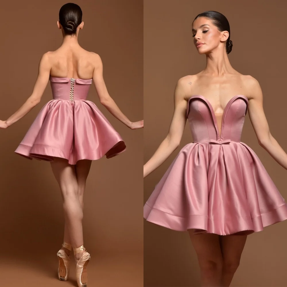

Customized Exquisite Satin Evening Dress Classic Strapless Sleeveless Homecoming Dresses Temperament Lace Up Back Prom Dress