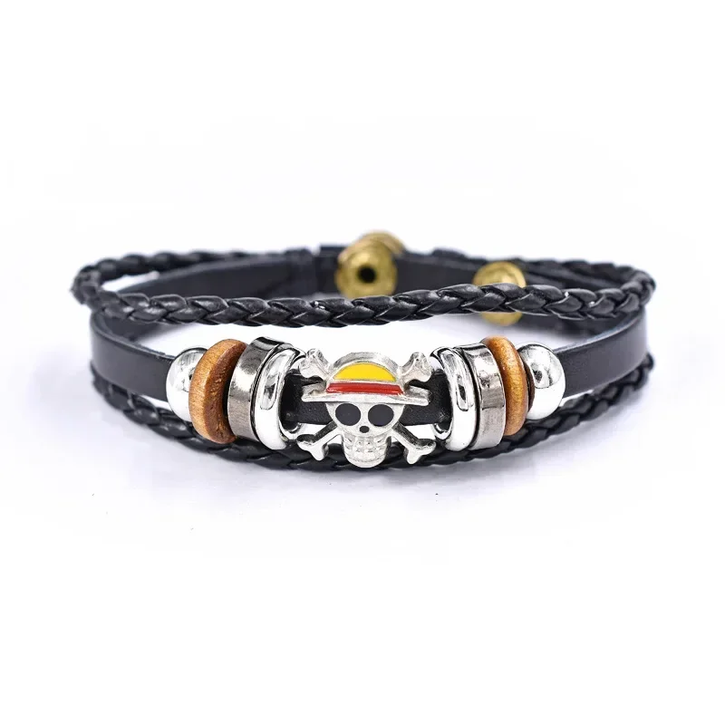 Pulsera de Anime One Piece, Pulsera de Luffy de PU, Accesorios de Cosplay, Joyería de Pirata del Sombrero de Paja, Pulsera de Cuero Vintage, Regalos de Cumpleaños