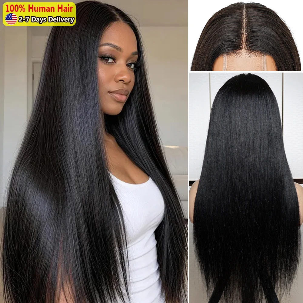 250 Density Wig Bone Straight 2x6 Lace Closure Human Hair Lace Frontal Wigs Natural Black Silky Straight Brazilian Lace Front Human Hair Wig 2x6 Lace Kim Closure Wig Human Hair Deep Middle Part Glueless Wig With Drawstring Wigs On Clearance Sale 16-28Inch