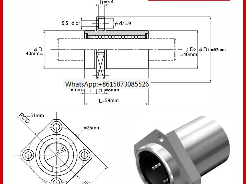 Original New linear bushing with Square Flange LMIK LMIK25 LMIK25UU linear bearing