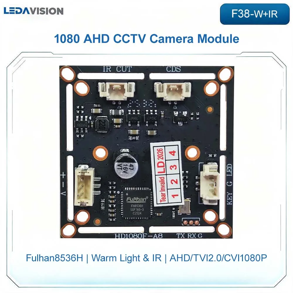 F38 Fulhan8536H HD 1080P AHD 2MP Warm IR CCTV Camera Module With 12V 5-pin Power Cable 30FPS Low Illumination Security PCB board