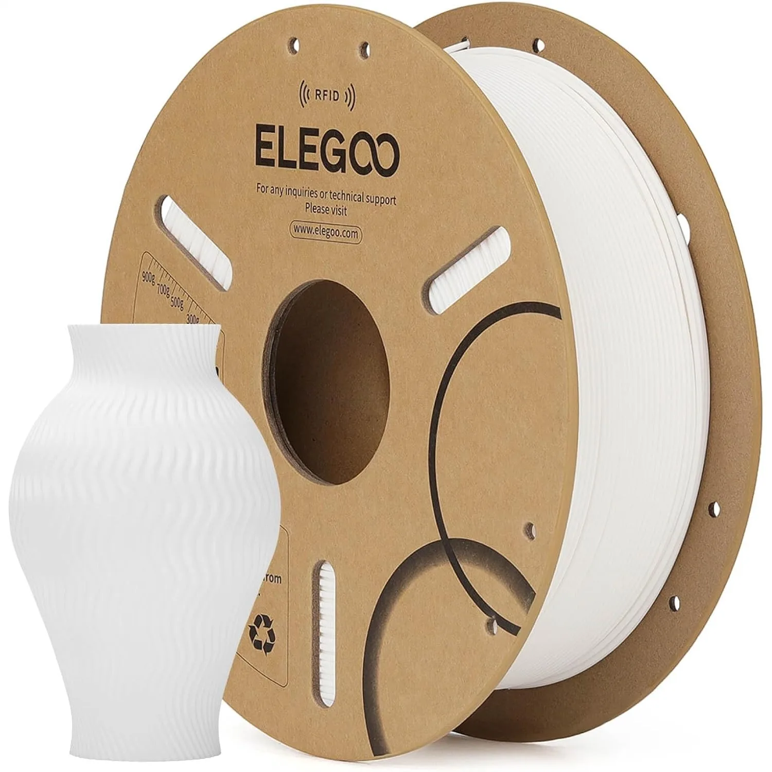 

1.75mm White PLA Filament 1KG Spool with Smart RFID for Auto Detection, Dimensional Accuracy +/-0.02mm, Compatible with Most FDM
