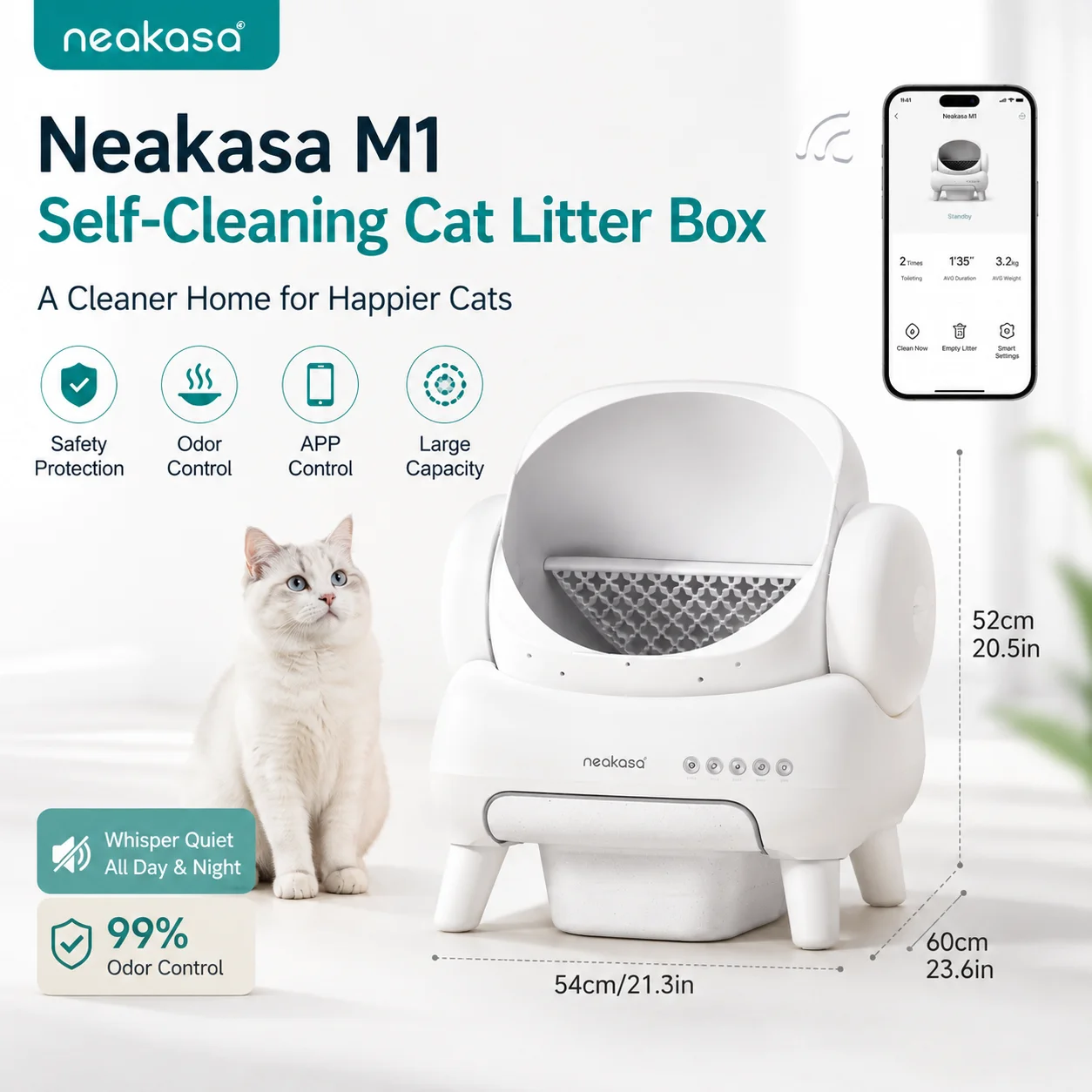 Neakasa M1 Automatische Katzentoilette Selbstreinigender Roboter Offene Bauweise Geräuscharm Geruchsbeseitiger mit App-Steuerung für Katzentoilette