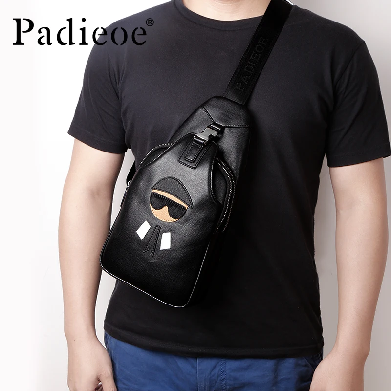 Bolso cruzado de cuero para hombre, bolsa de pecho de piel de vaca, bolso de hombro de gran capacidad