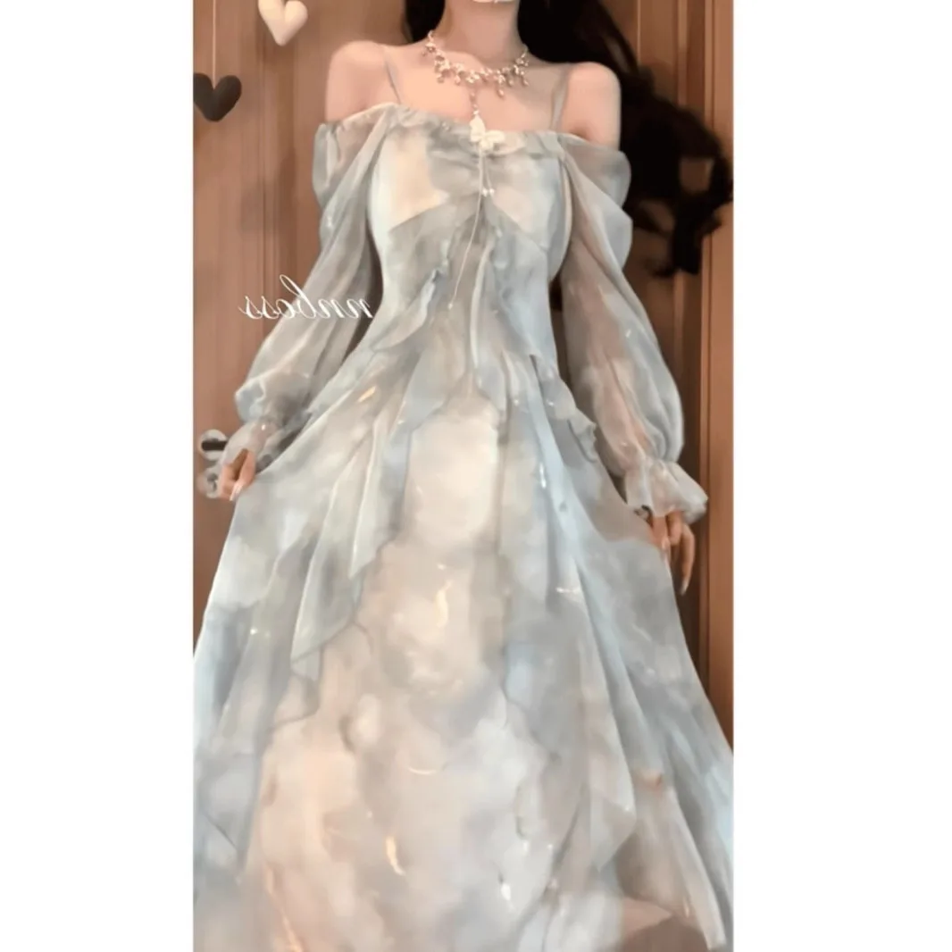 

2026 Spring New French Elegant Fairy Long Dress for Women Summer Off Shoulder Ruffle Birthday Party Dress Evening Dresses