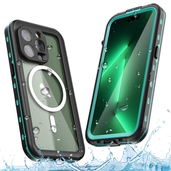 Shellbox IP68 Waterproof Dustproof Case for iPhone 15 14 Pro 13 Pro Max Plus Magnetic Charging Diving Underwater 360 Full Cover