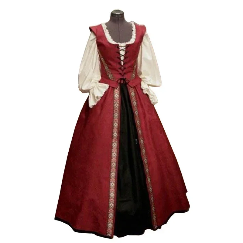 Lady Medieval Princess Dress Renaissance Victorian Vintage Gown Costume Lace Up Cosplay Halloween Carnival Party Fancy Dress