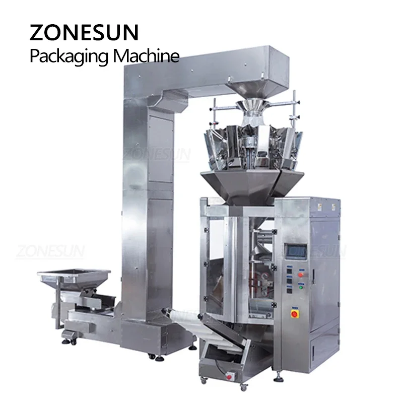 ZONESUN-máquina automática de llenado y pesaje de polvo para granos de café, embalaje de partículas de arroz, 10 cabezales, ZS-FS420