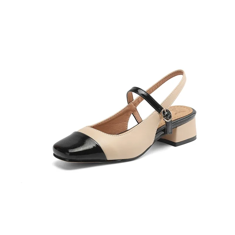 

High heels for ladies Thick Heel Square toes Color blocking design for single shoes, simple and fashionable
