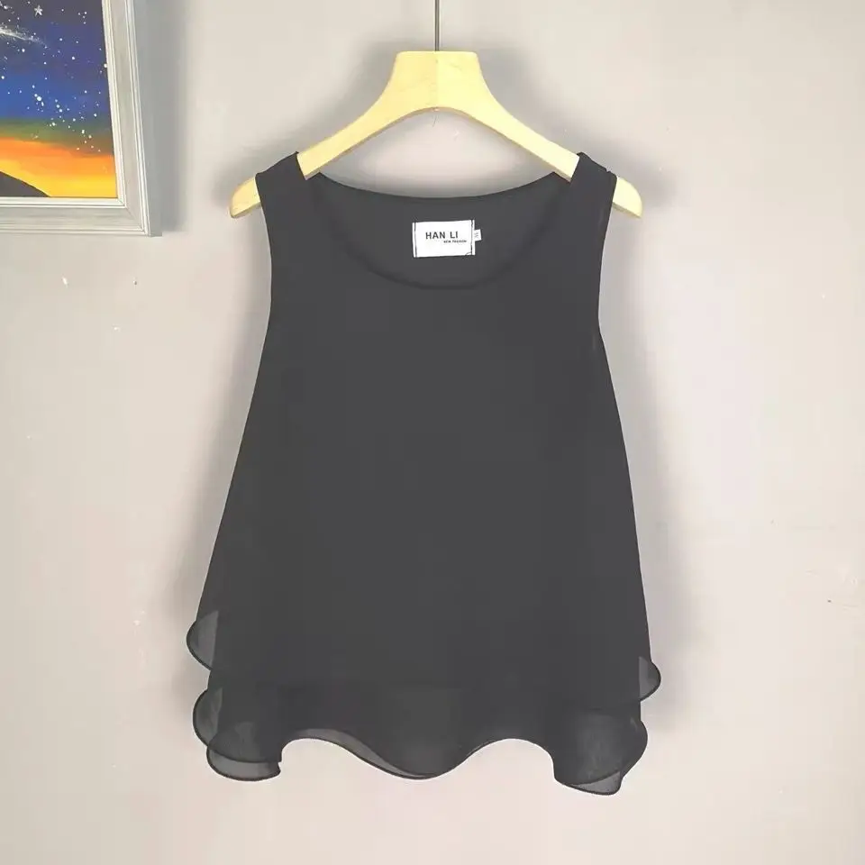 Women Tank Top Blouse Summer Chiffon Halter Loose Sexy O Neck Sleeveless Vests Fashion Female Korean OL Shirt s U192