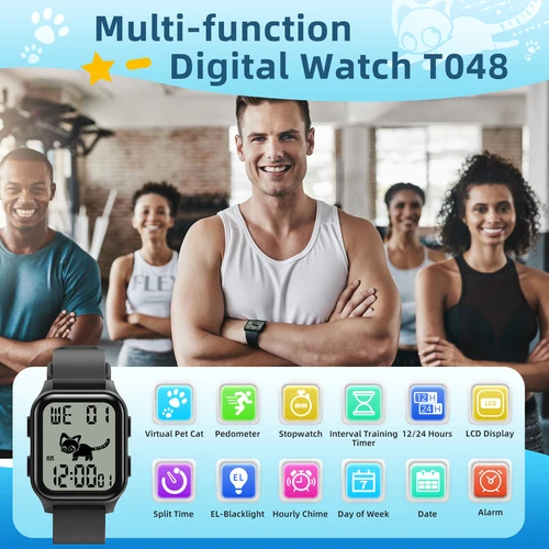 Imagen 2 del producto EZON T048 Reloj digital 5ATM Rastreador de ejercicios resistente al agua con podómetro, cronómetro, alarma, contador de pasos, calendario para niño y niña