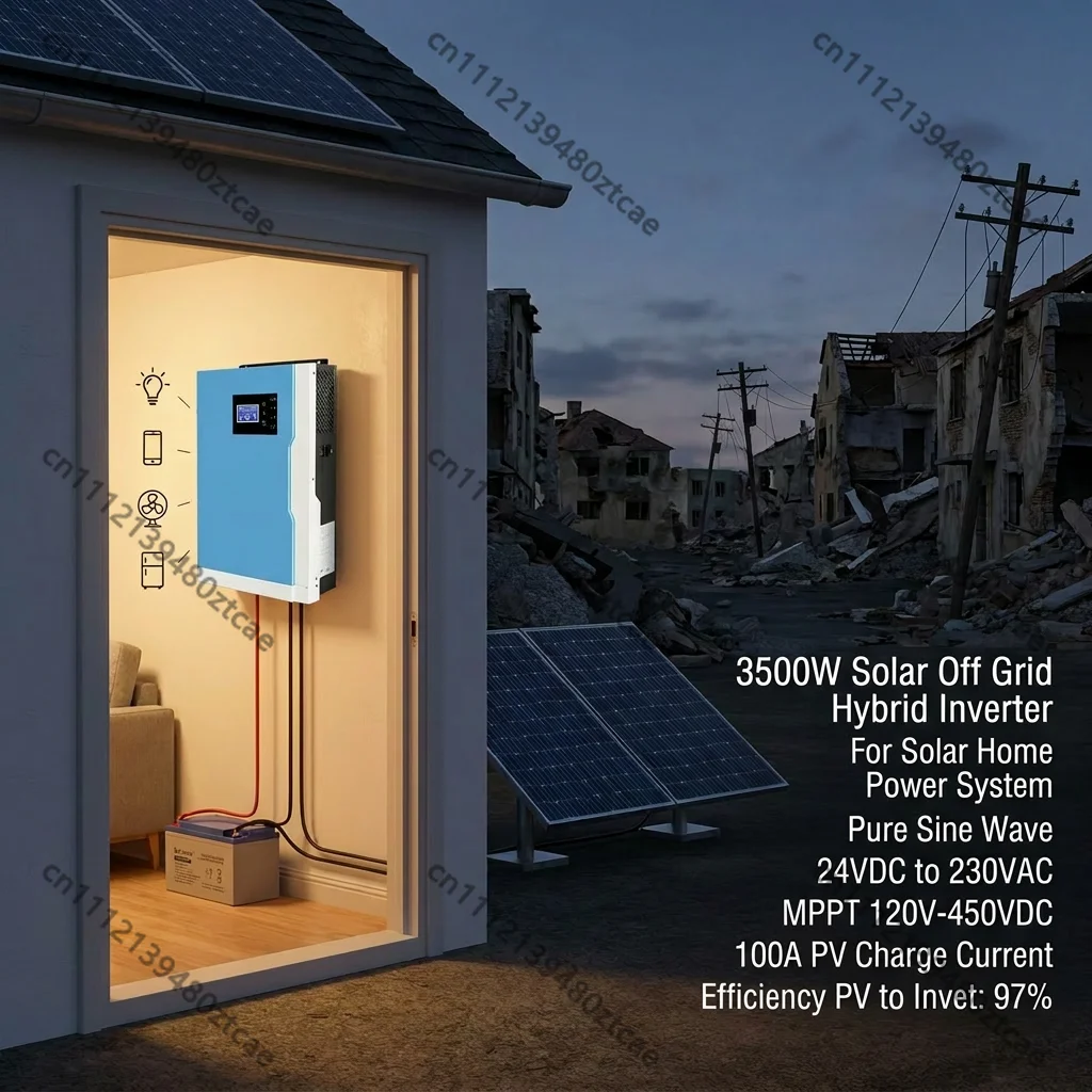 3500W On/Off Grid Hybrid Pure Sine Wave Solar Inverter 24V to 230V, Built-in 100A MPPT & 80A AC Charger