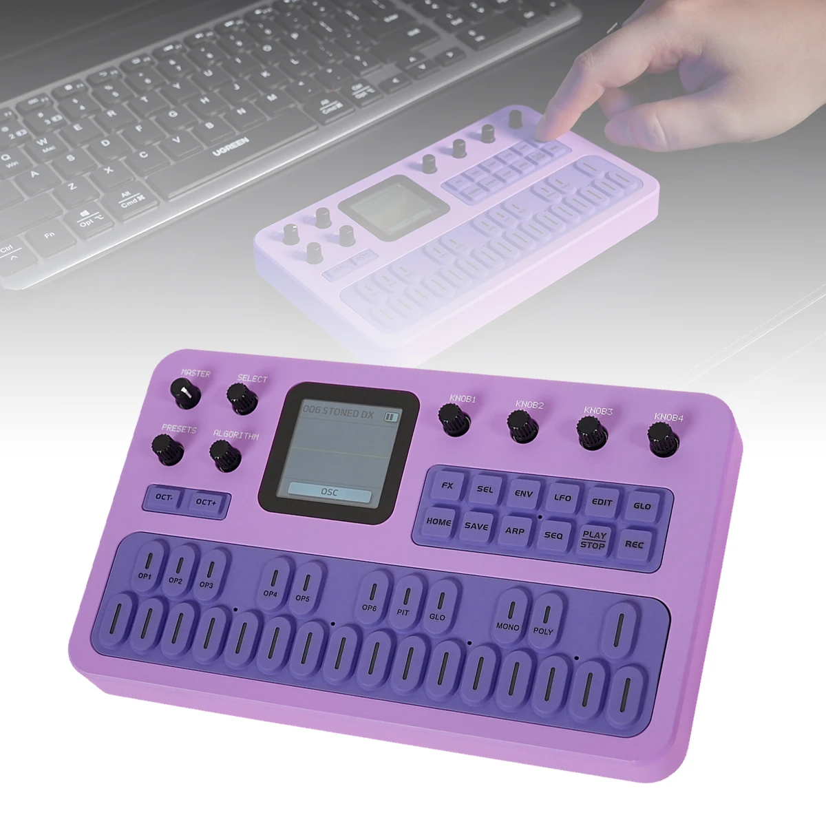 M-VAVE FM-1 (SK15) Purple FM Synthesizer –  27 Keys, 3-Channel MIDI (USB/Bluetooth/3.5mm), 12h Battery, TFT Display, Portable