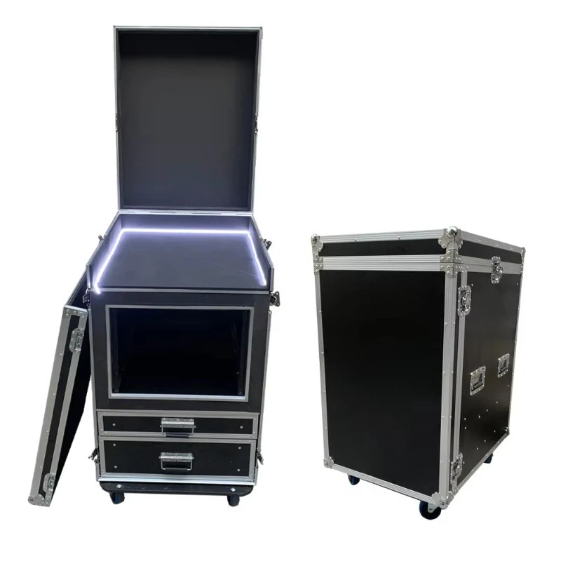 Custom multifunctional stage performance lighting effects DJ performance workstation flight case with drawers and rack space