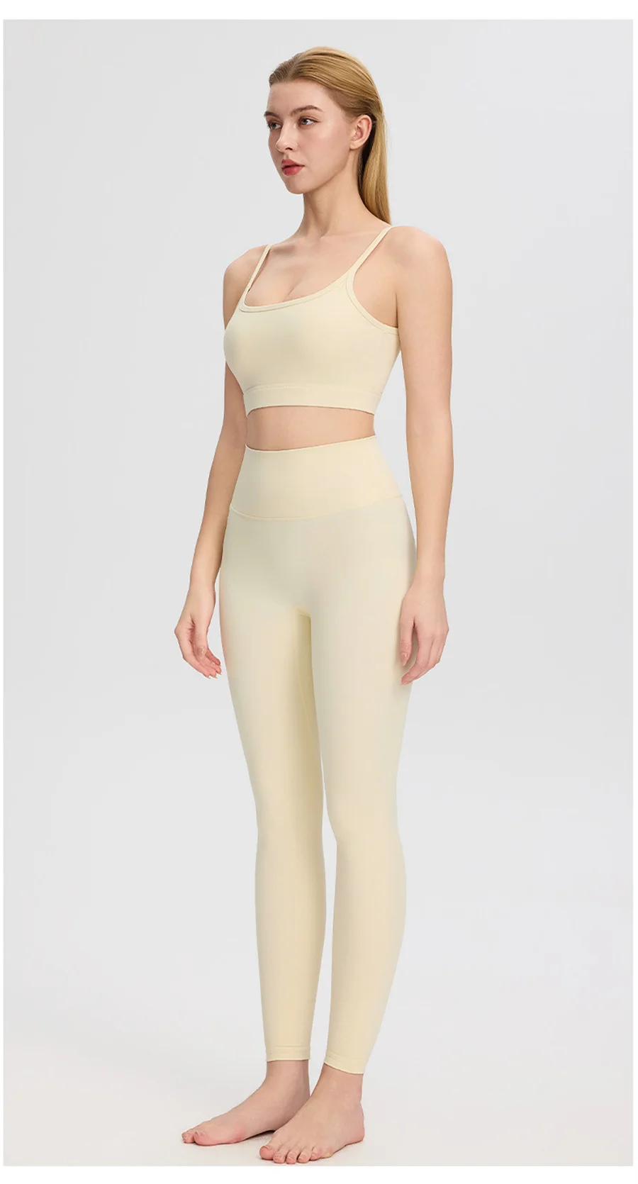 2-teiliges Damen-Yoga-Set mit dünnen Trägern, Sport-BH, hochtaillierten, eng anliegenden Leggings, einfarbig, weich, dehnbar, Fitness, Gym, Pilates, Activewear-Outfit – Detail 10