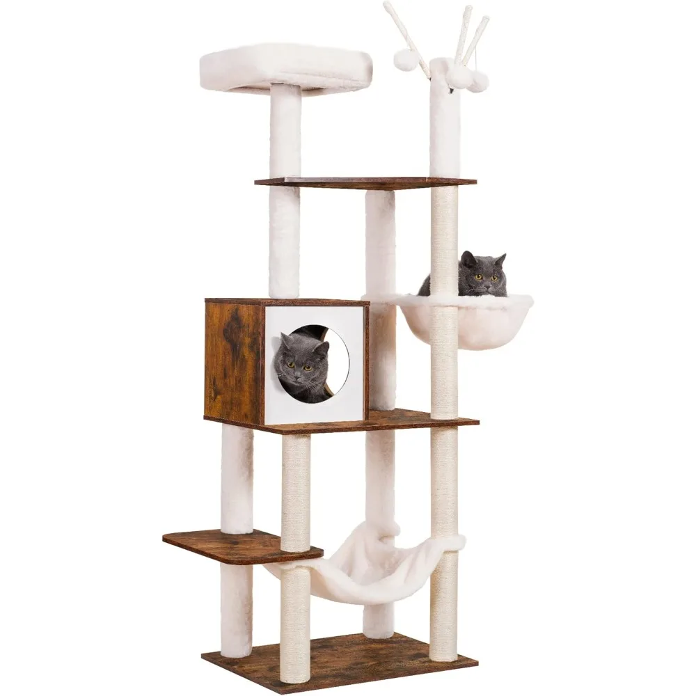 

Wooden Cat Tree Tower, 66.1“ Cats Furniture with Scratching Posts, Modern Cats Tower with Hammocks, Toys, Condo, Cat Stuff