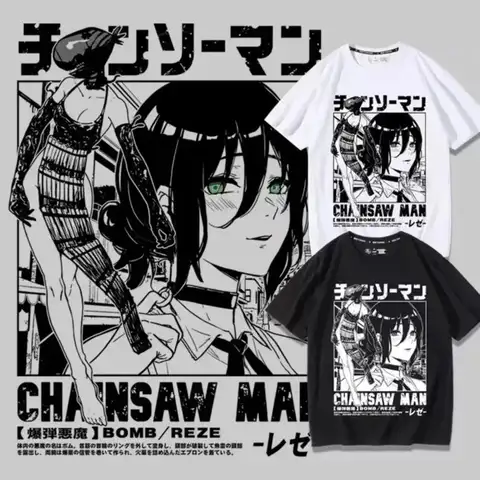 Anime T-셔츠 여성 전기 톱 남자 만화 그래픽 코튼 반팔 티 플러스 사이즈 여성 탑 여름 streetwear
