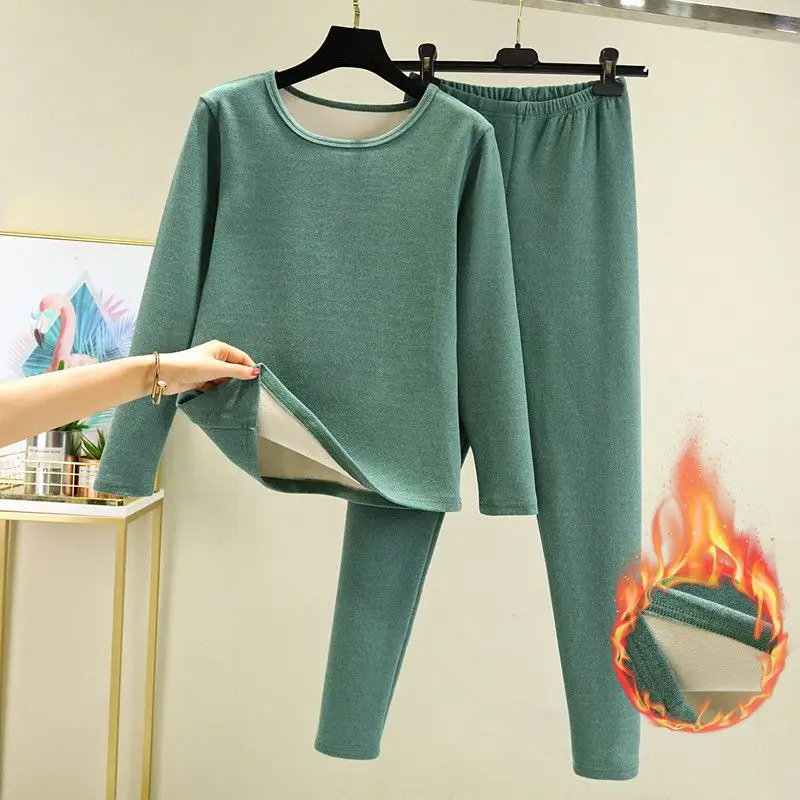 

Warm Bottoming Female Padded and Thickened Inner Wear Fall Clothes and Pants Wear Wool Warm Underwear Two-piece Set