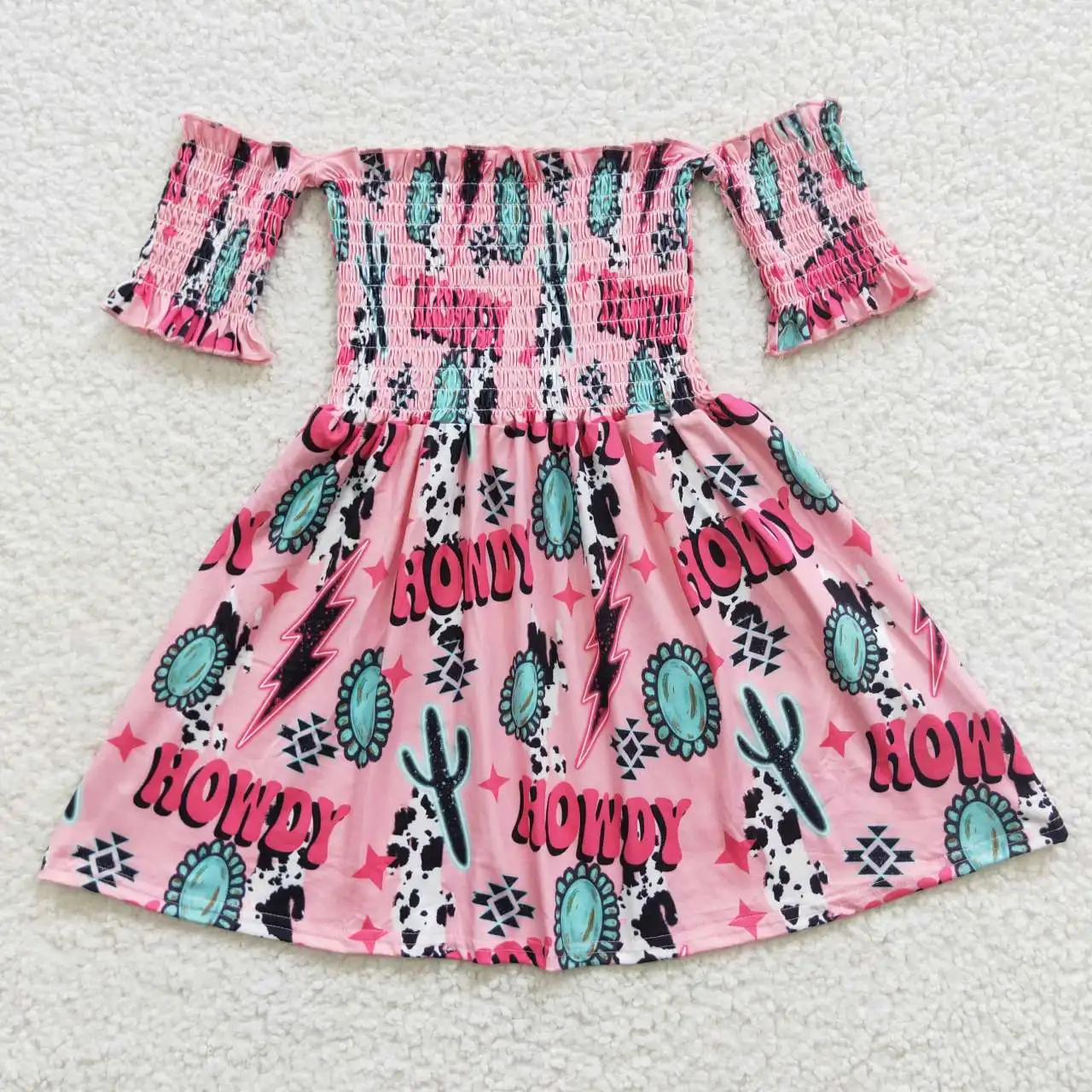 8.04 GSD0388 Baby Girl Dress Short Sleeve Milk Silk  Western Print Toddler Items Kids Summer Clothes