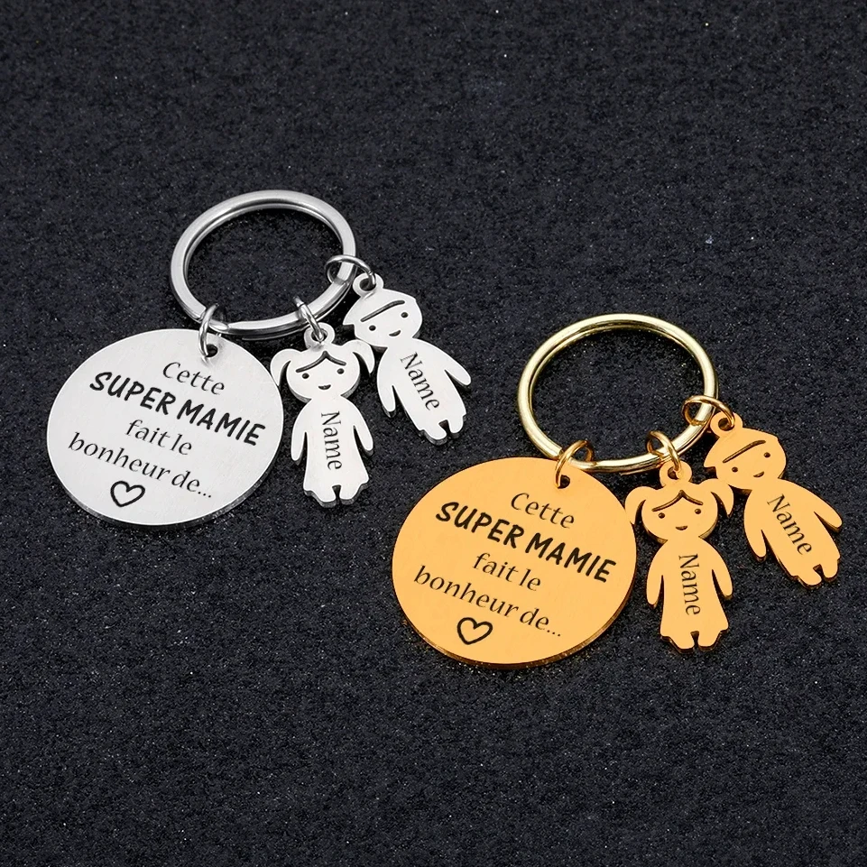 

Grandmother's Day Gift Personalized Keychain Engraved Child's Name Custom Granny Keychains Birthday Present Super Mamie Cadeau