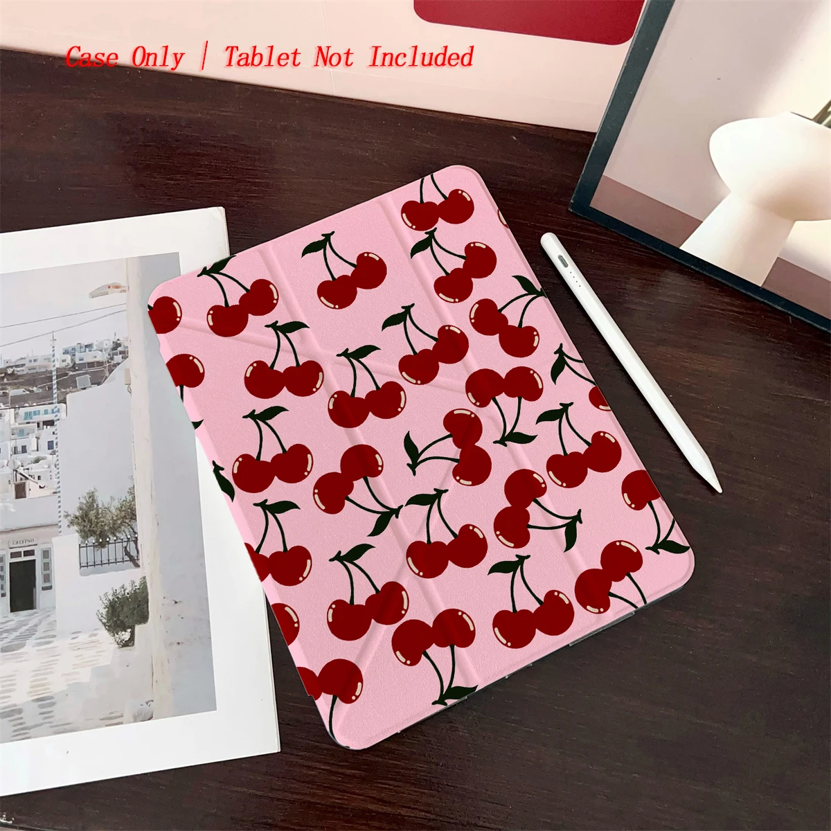 Trendy Crimson Cherry Pattern iPad Case for Pro 11 6th Gen/Air 5 10.9/Mini 5 7.9 Shockproof Cover with Hand Strap