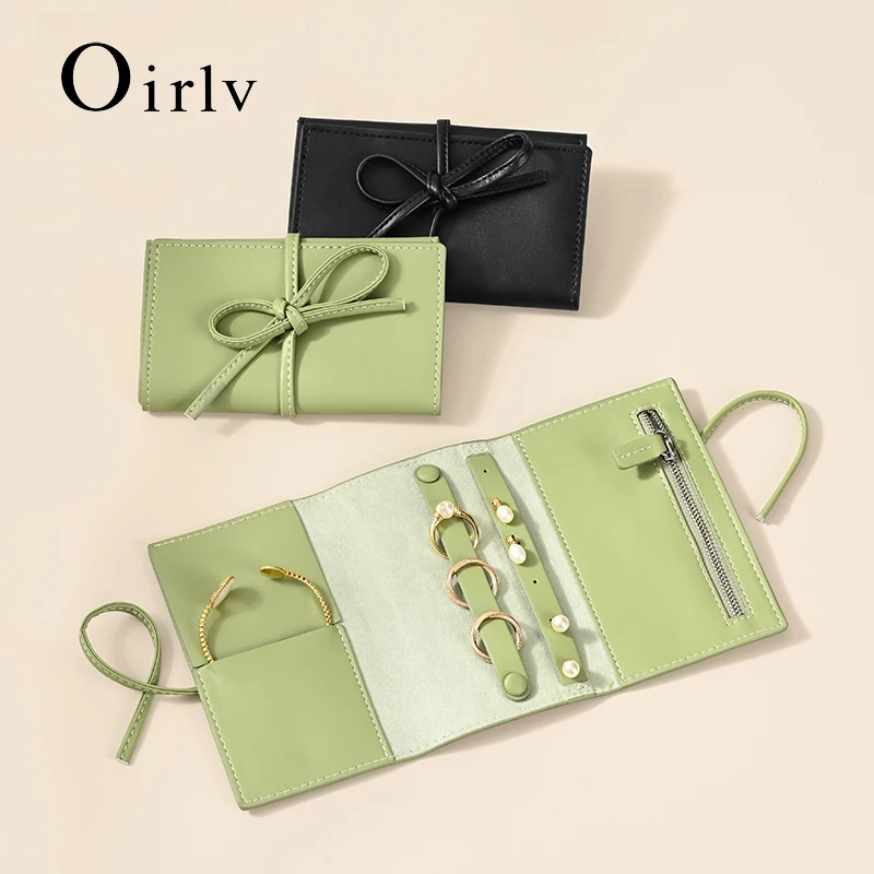 Oirlv Leather Jewelry Bag Ring Earnail Storage Rolls Travel Portable Necklace Jewelry Organizer Earphone Jewelry Storage Rolls