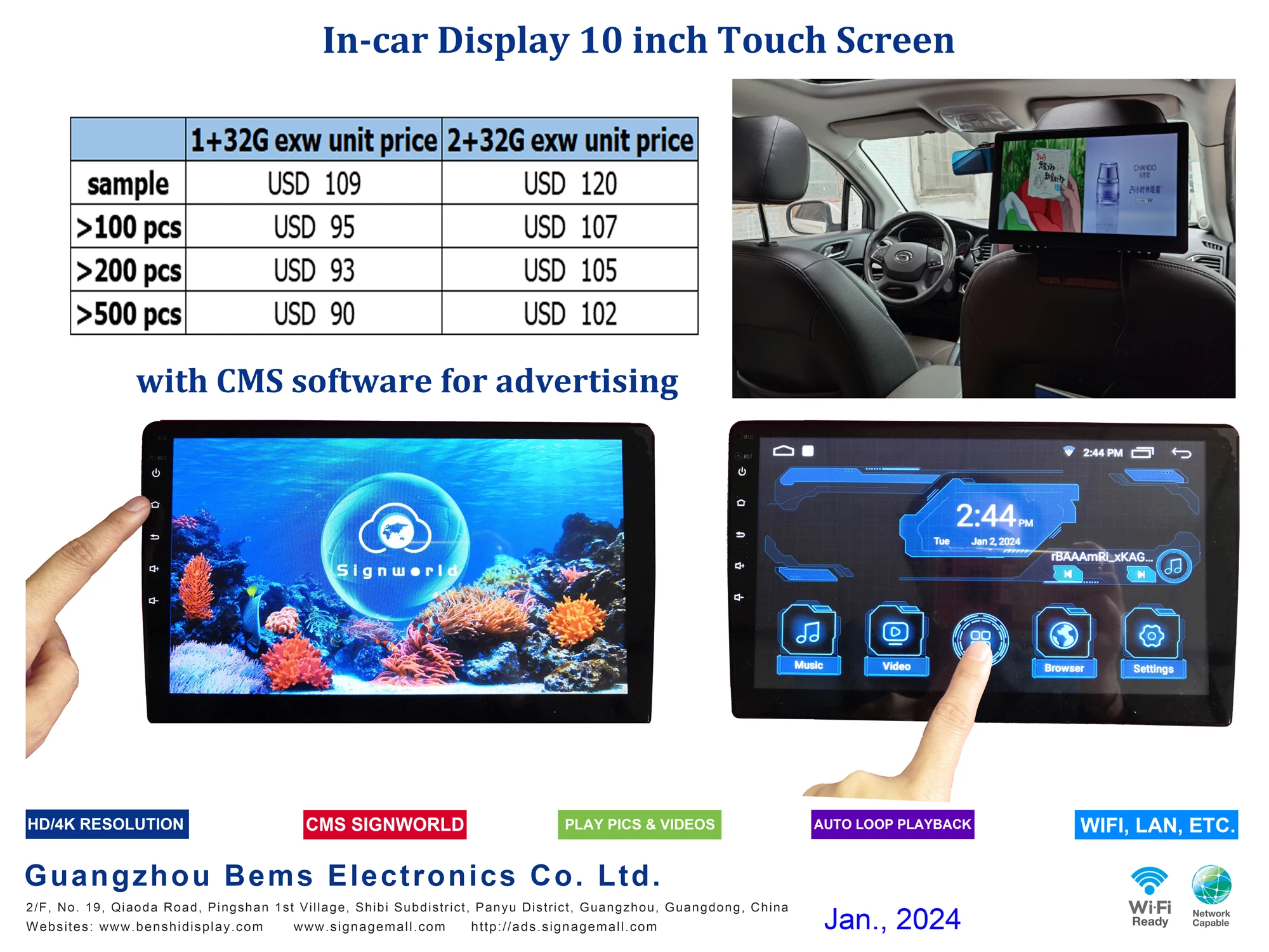 10.1/13 Inch Android 4G Gps SD Digital Signage and Displays Smart Tv for Taxi Car Advertising Screen Auto Start Ad While Driving