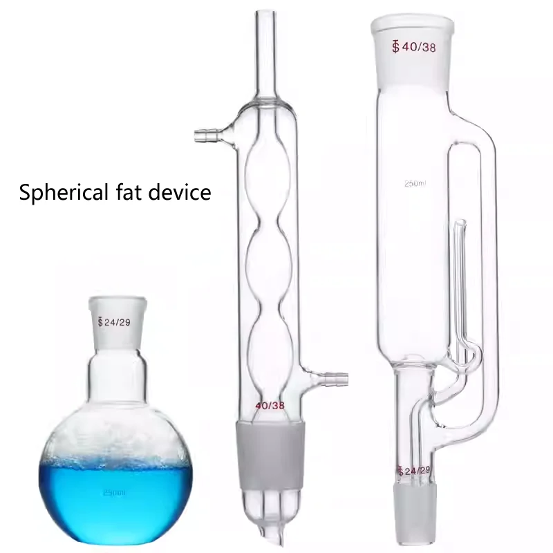 Fat extractor device, spherical glass siphon tube, fat distillation extraction device